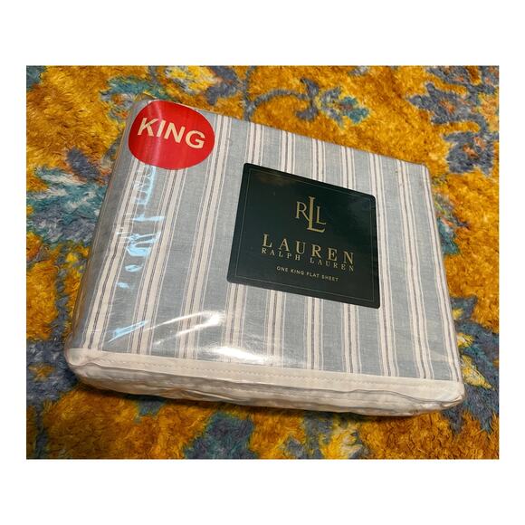 New Lauren Ralph Lauren Hope Chest Stripe Cottage Old Money One King Flat Sheet - Picture 1 of 6